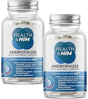 Health & Him Andropause 40+ Supplements for Men - with Zinc, Shilajit & Ashwagandha - Vegan, Gluten-Free. Mens Multivitamin - 2 Months Supply of 60 Capsules