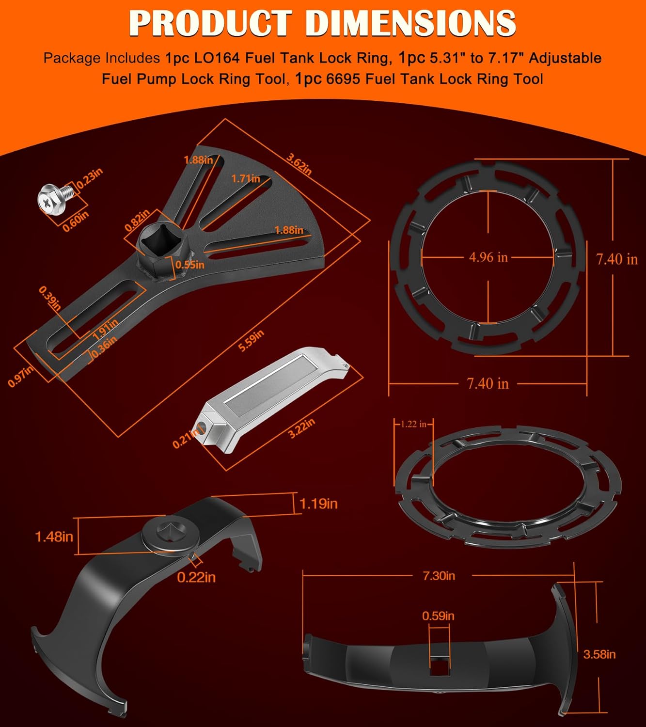 LO164 Fuel Tank Lock Ring, 6599 Fuel Tank Lock Ring Tool & 5.31" to 7.17" Adjustable Fuel Pump Lock Ring Tool - Fuel Tank Repair Tools Set Compatible with Most Vehicles like for Benz BMW Ford & more