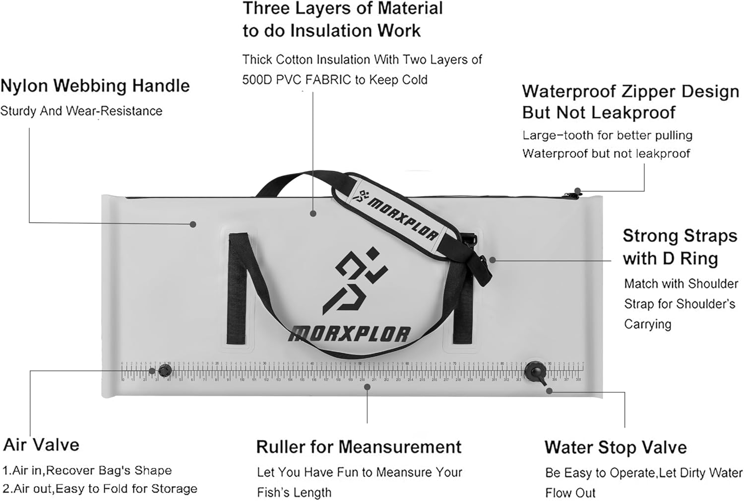 MORXPLOR Insulated Fish Cooler Bag for Fishing 41x17 47x17In 50x20In 60x24 72x30 Inch,Large Insulated Fish Kill Bag,Fishing Catch Bag Cooler with Common Smooth Water-resistant Zipper