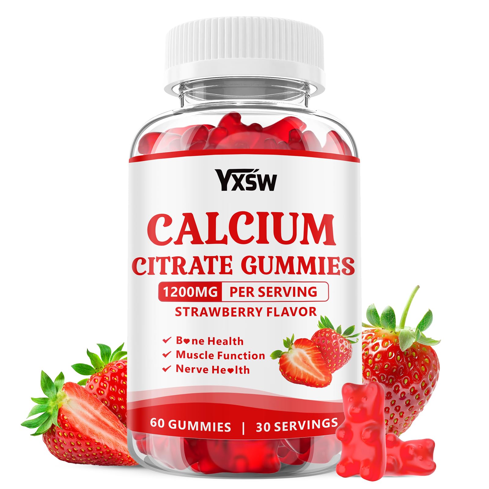 Calcium Citrate Gummies 1200mg, Chewable Calcium Supplement for Women & Men, Sugar Free Calcium for Bone, Muscle & Immune Support, Gluten Free, Vegan,