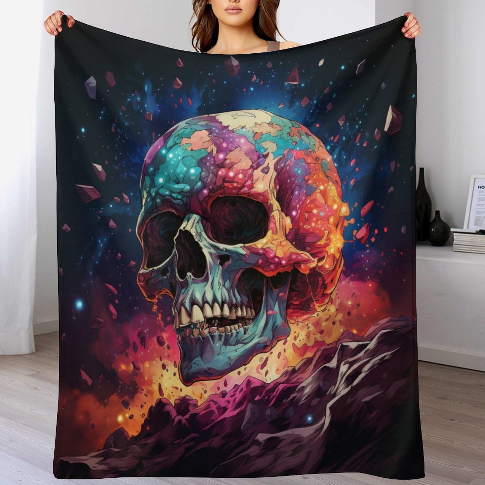 Couverture polaire douce contre le froid hivernal avec motif crâne