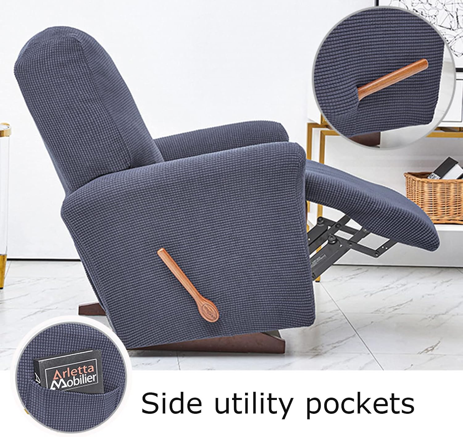 Stylish Recliner Slipcover, Stretch Soft Recliner Cover 4 Pieces Recliner Couch Cover with Elastic Side Pocket Recliner Couch Cover for Living Room-Coffee