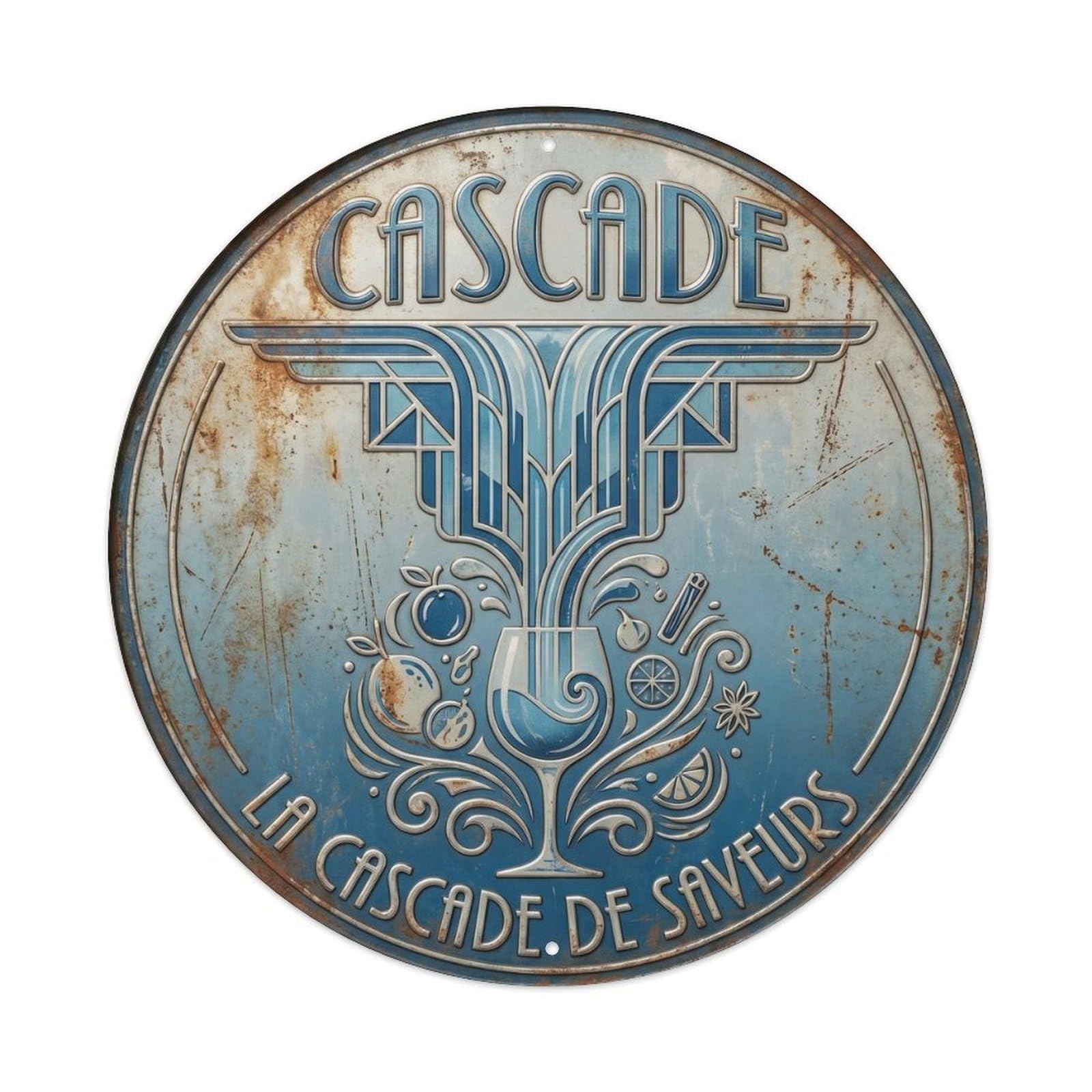 Cascade Humorous Bistro Cascade Metal Tin Sign Plaque Wall Decor for Cafe, Club Bar, Office, Home Garden Round Metal Poster 8x8Inch
