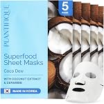 PLANTIFIQUE Korean Face Mask, 5-Pack with Peach Extract, Vitamin C, Hyaluronic Acid - Hydrating & Rejuvenating Sheet Masks - Masque Visage All Skin Types