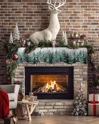 Miniatura 3 de Bufanda navideña para chimenea, bosque de pinos, mantel de mantel, bufandas con copos de nieve, cubierta de mantel de nieve de invierno, camino para