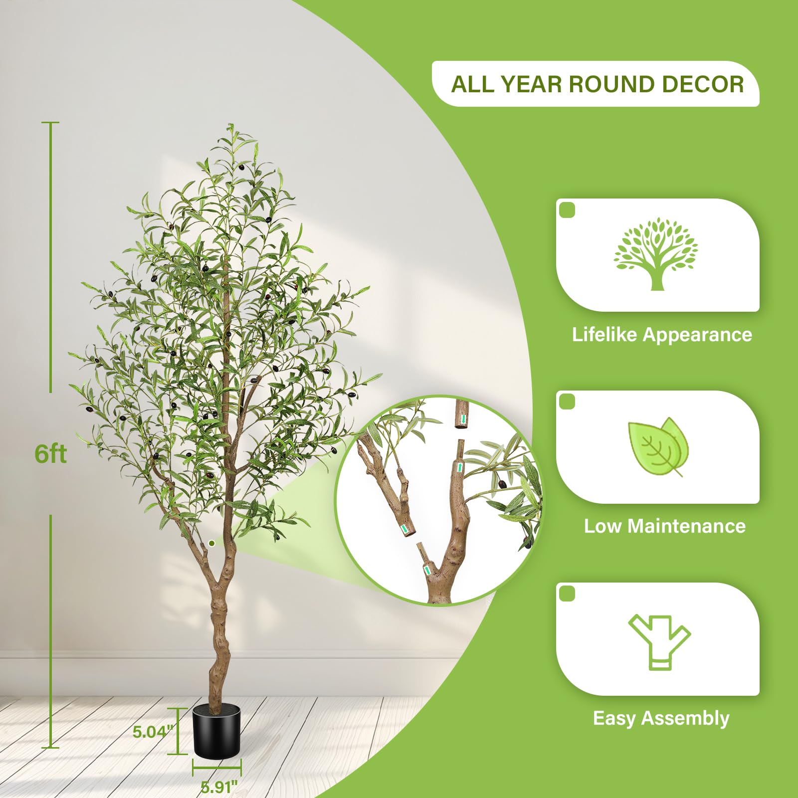 FEELEAD Lot Oliviers Artificiels 150cm+180cm Arbres Faux en Pot Déco Maison