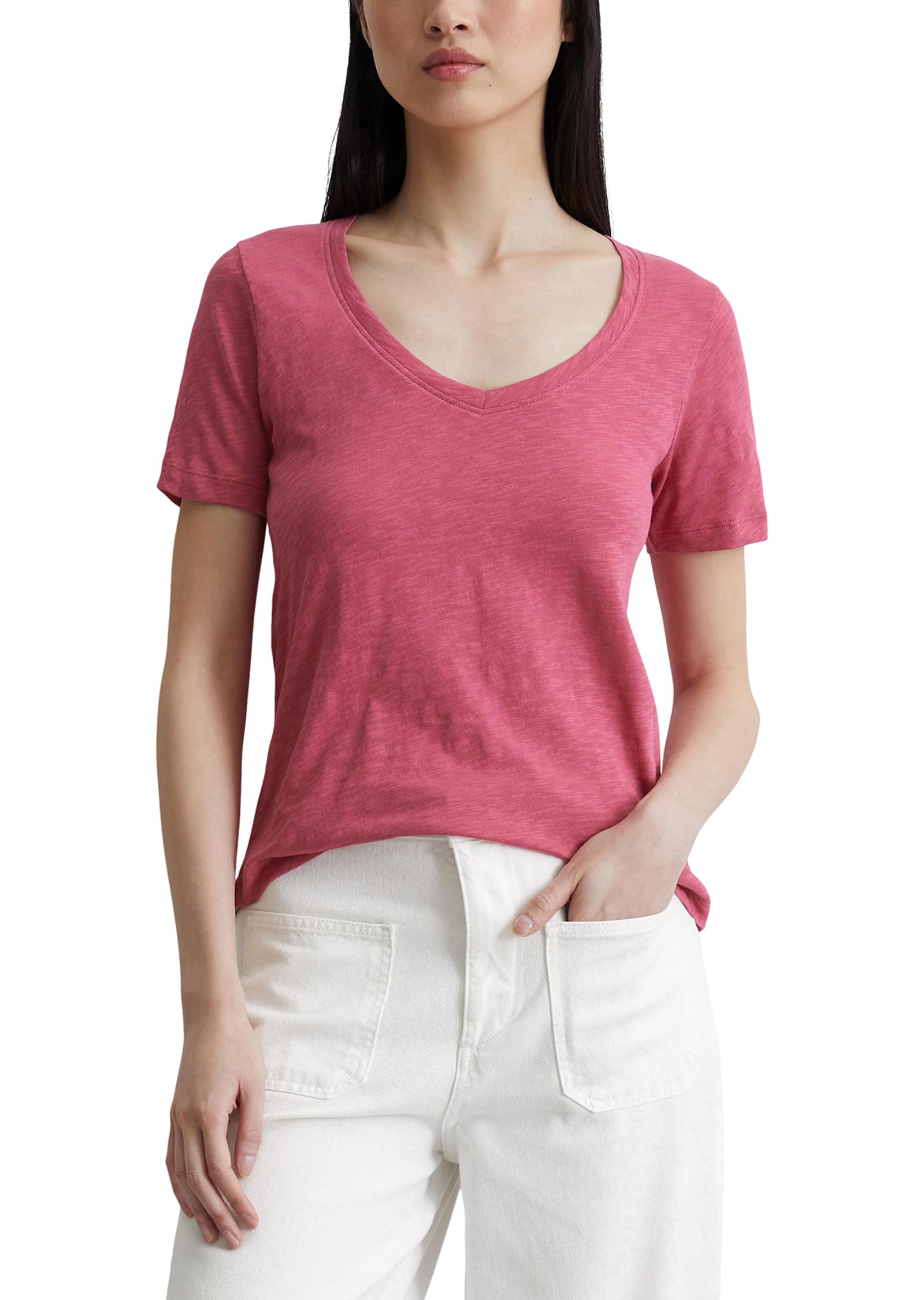 Marc O'Polo Damen T-Shirt aus Bio-Baumwolle mit V-Ausschnitt