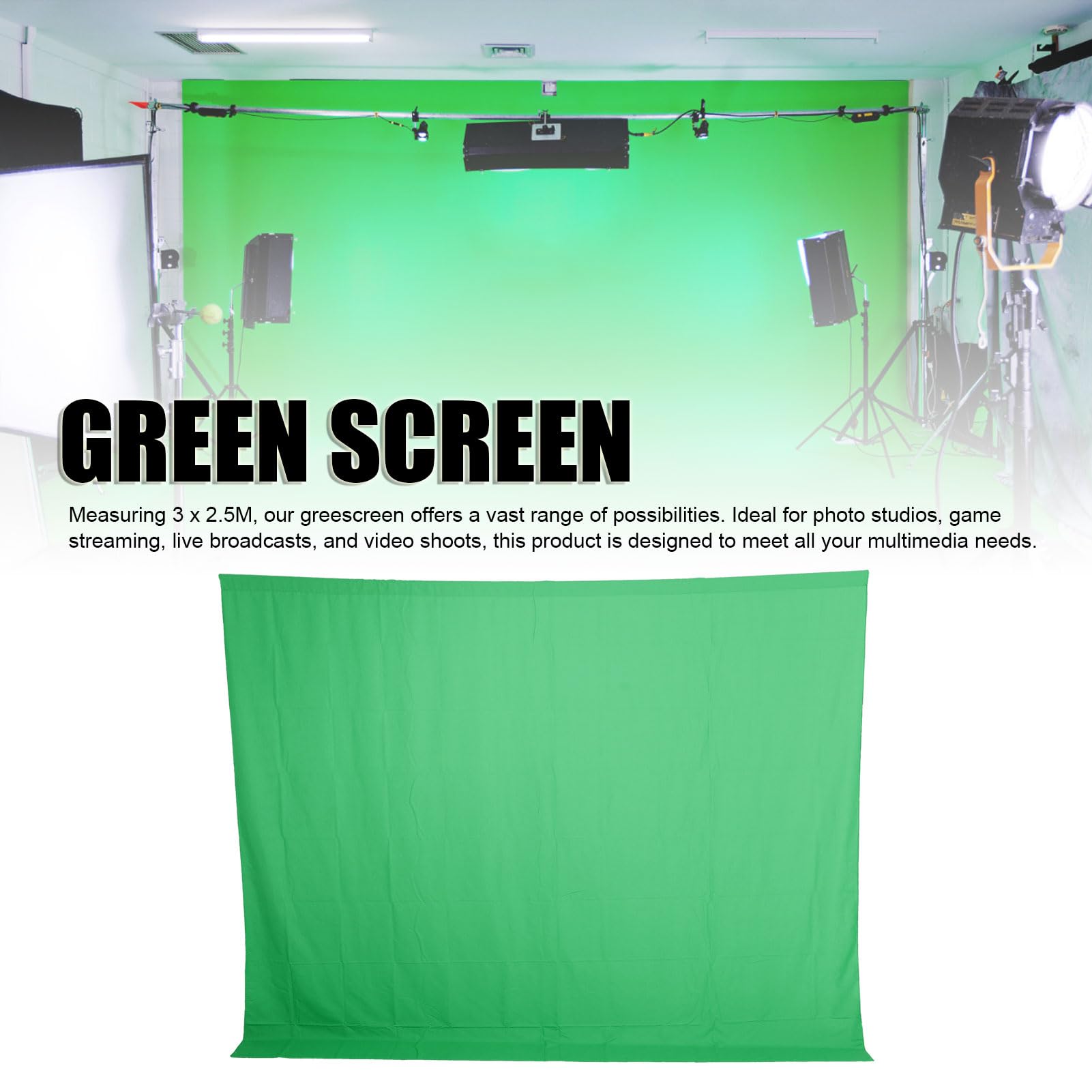 Sfondo con schermo verde, sfondo grande 3x2,5 m, sfondo per riunioni video in streaming per studio di home office