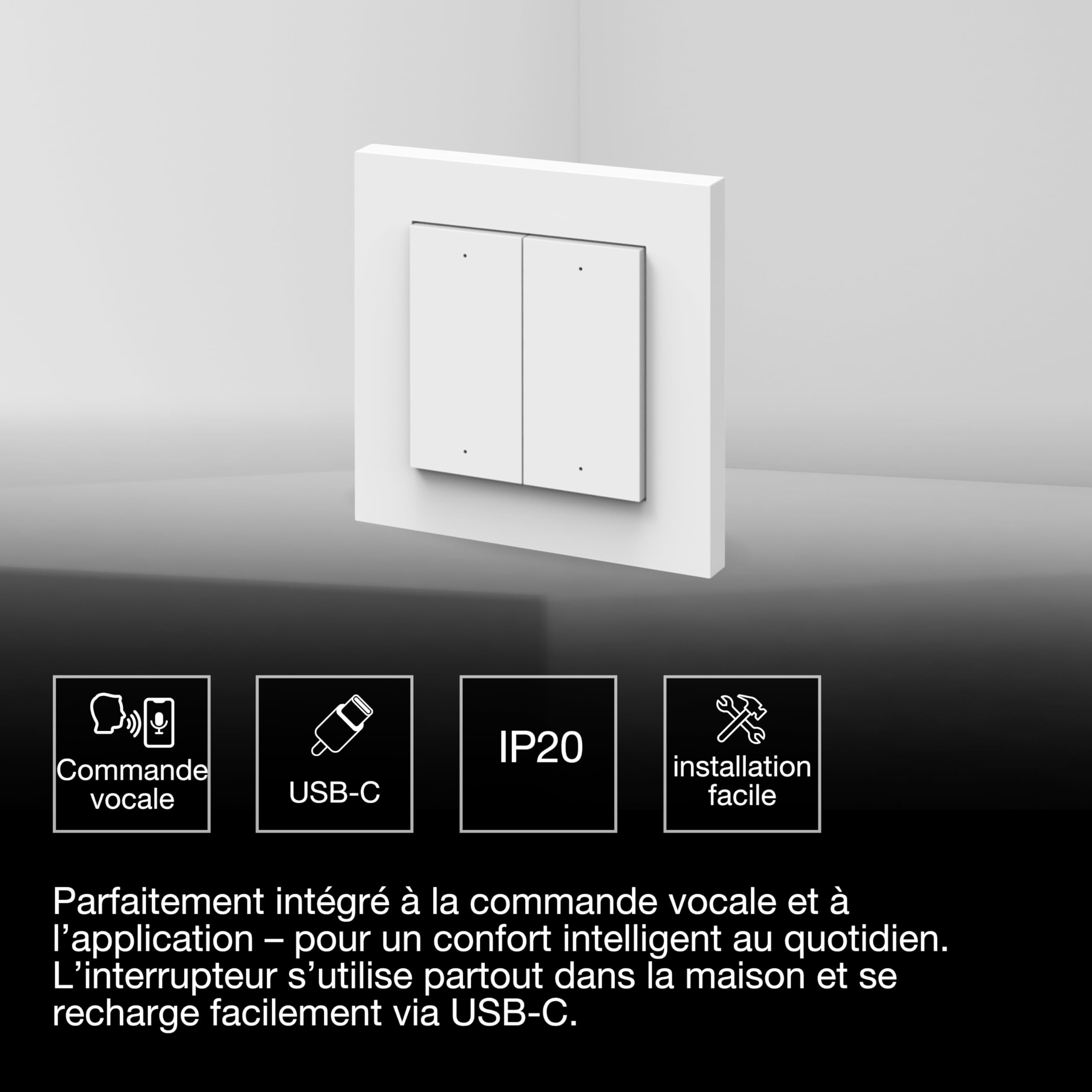 OSRAM Interrupteur mural SMART+ WiFi 4 boutons magnétique USB-C Interrupteur mural SMART+ WiFi, 4 boutons, magnétique, rechargeable par USB-C, autonomie de 6 mois, compatible Alexa, blanc
