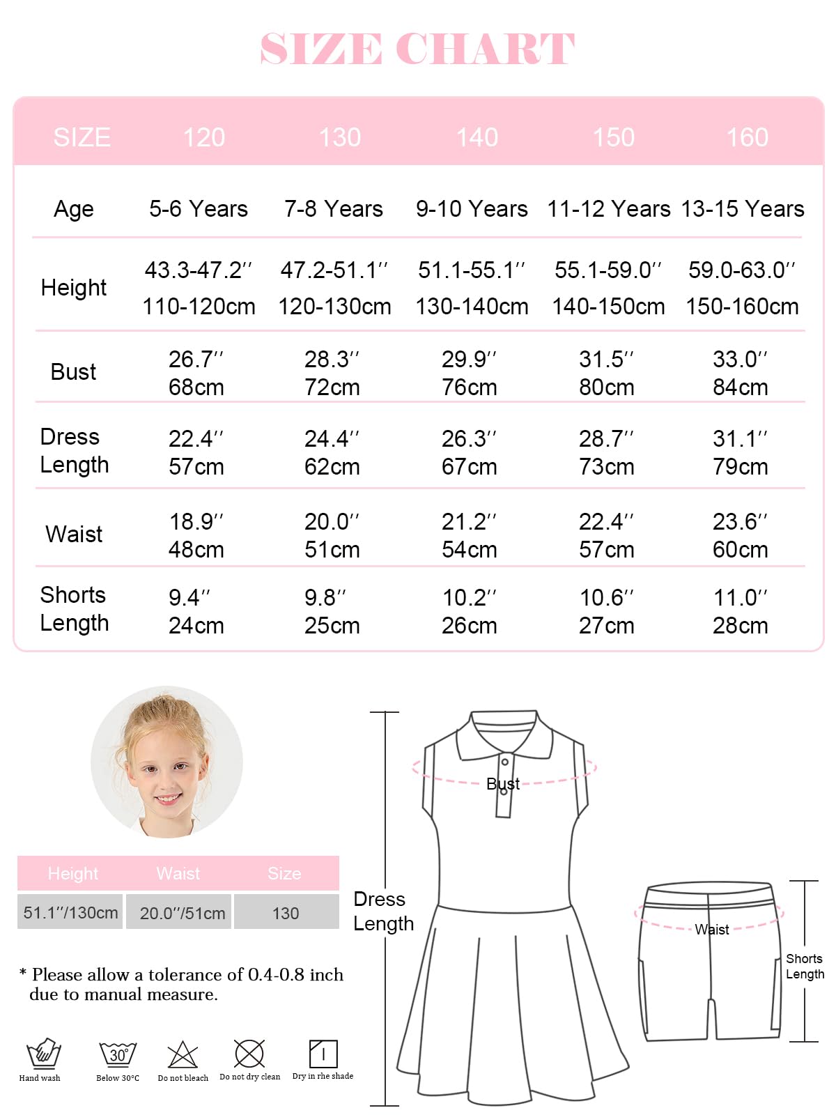 Vestido de Tenis para Niñas con Separados Pantalones Cortos Bolsillos Vestido Deportivo sin Mangas Polo Vestido de Golf 5-15 años