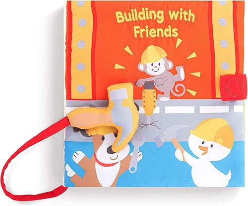 DEMDACO Building with Friends - Libro de sonido suave de poliéster para niños, color naranja y azul, 8 x 8 pulgadas