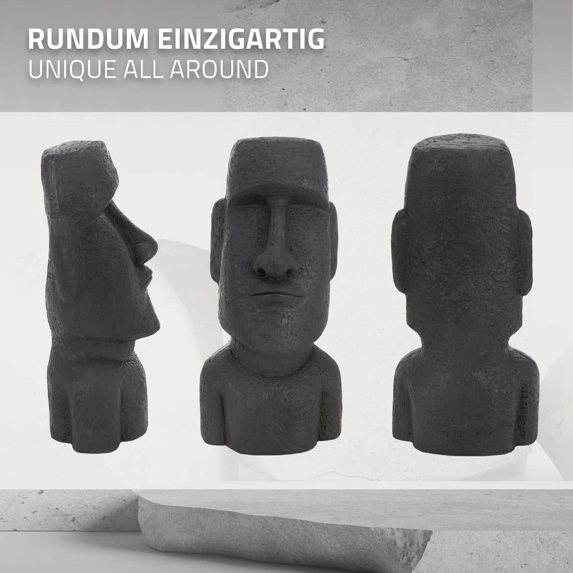 ECD Germany Testa Moai Rapa Nui Figura Alta 53,5 cm Resina Sintetica Poliresina Fusa Resistente alle Intemperie Antracite Statua dell'Isola di Pasqua Decorazione Casa Giardino Scultura Interno/Esterno