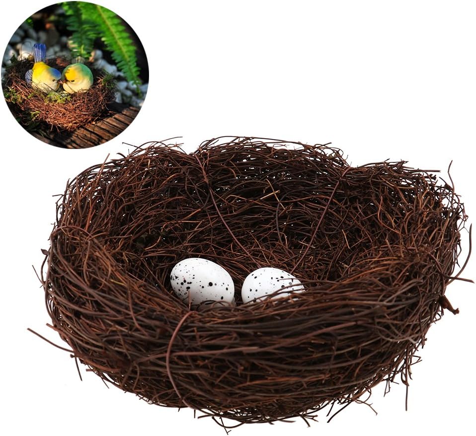 LUKUPONE Natural Vine Bird Nest With 2 Eggs Handmade Bird Nest Decorative Ornament for Wedding Favors, Party Favors, Florals or Baby Showers, Bird Nest Outer Diameter is Approx 5.9 inches