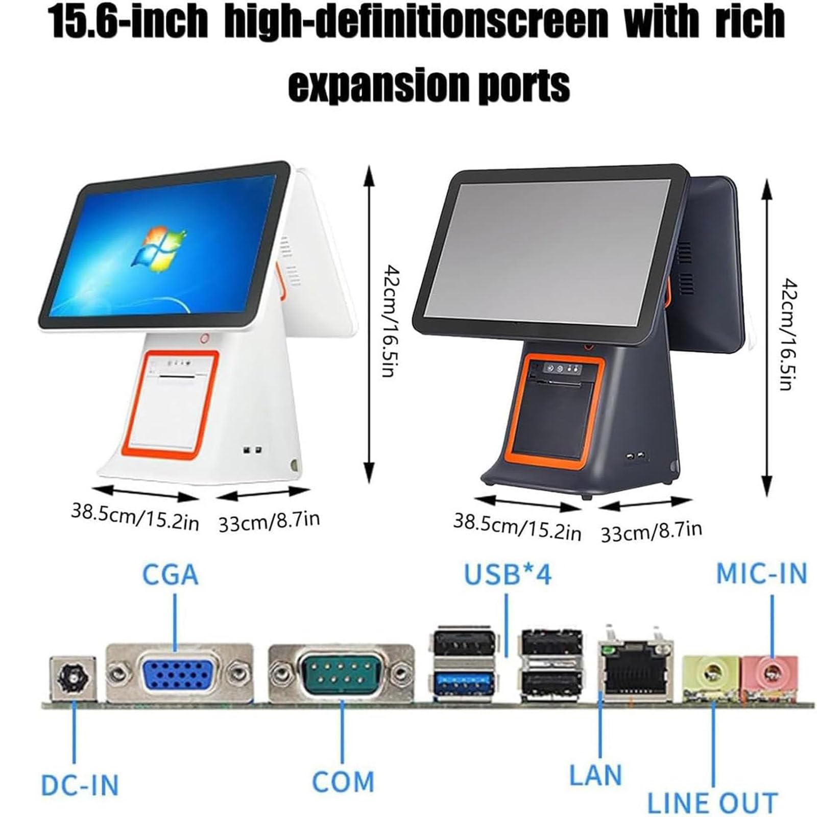 Wszystko w jednym Cash Register z podwójnym monitorem z ekranem dotykowym White | system POS dla małych firm, 4 GB pamięci RAM, 128 GB SSD, drukarka, szuflada na gotówkę i oprogramowanie
