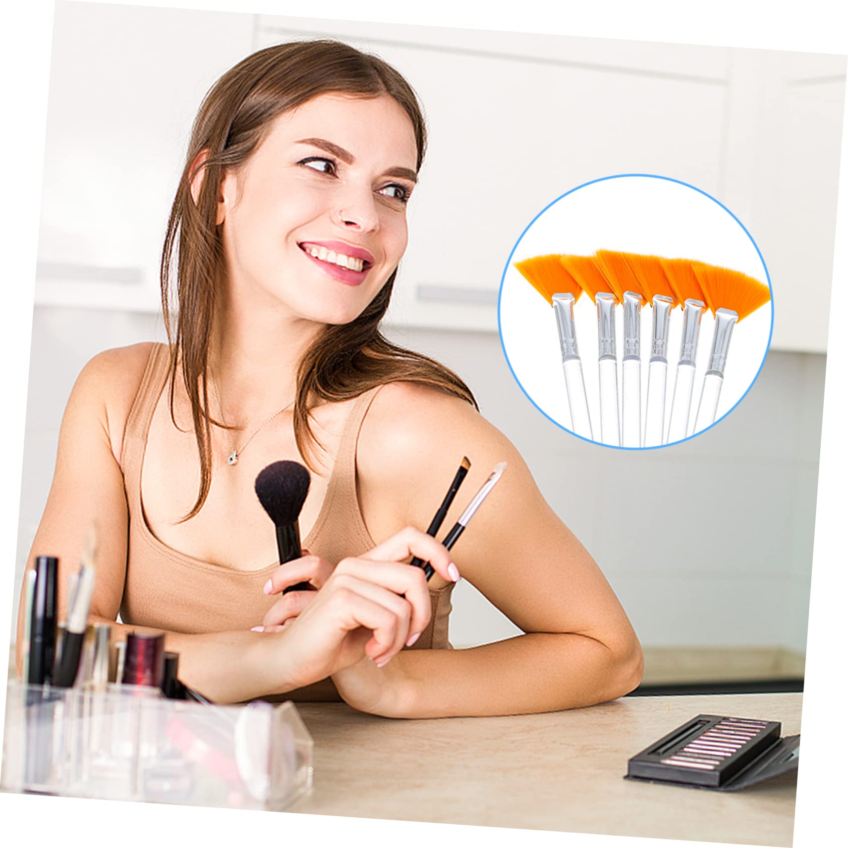Beavorty 3er-sets Mit Griff Fächer-schönheitspinsel Zum Auftragen Von Komfortables Gesicht Wiederverwendbares Make-up-tool 6 Stück X 3