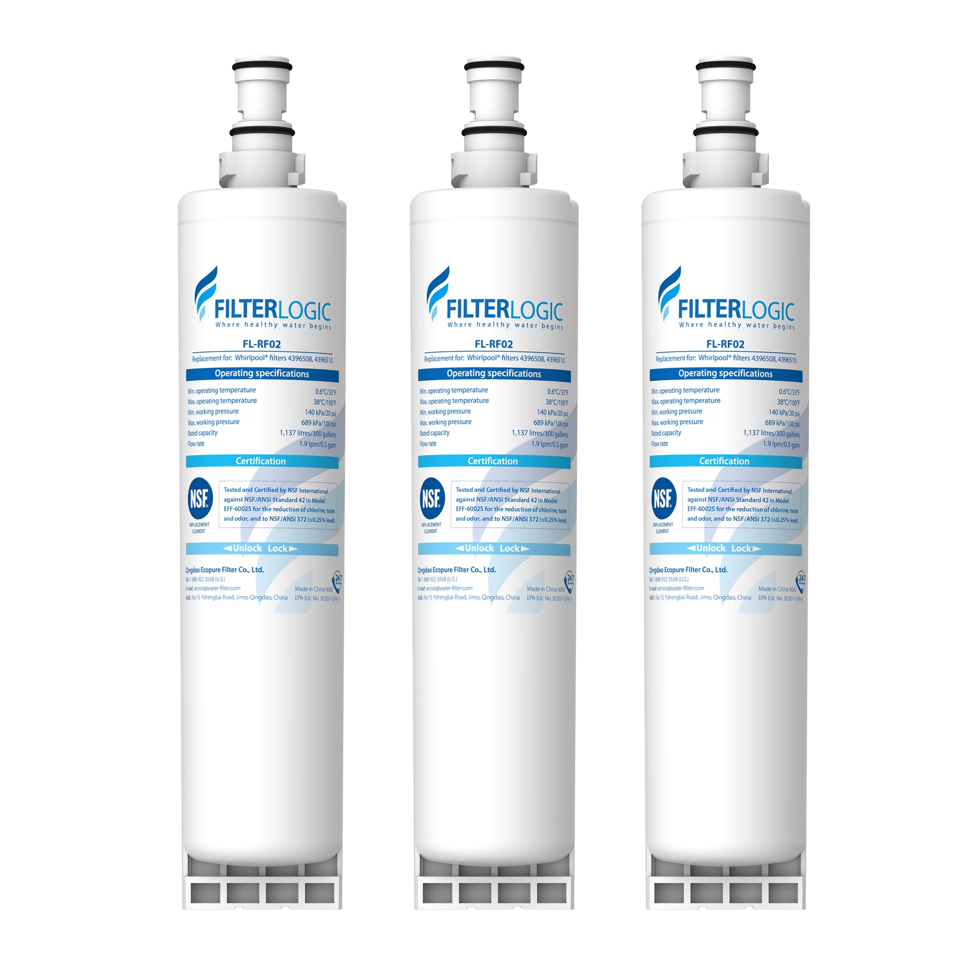 Filterlogic 4396508 Refrigerator Water Filter, Replacement for Whirlpool EDR5RXD1, EveryDrop Filter 5, PUR W10186668, NLC240V, 4396510, 4396508P, 4392857, WF-4396508, Pack of 3