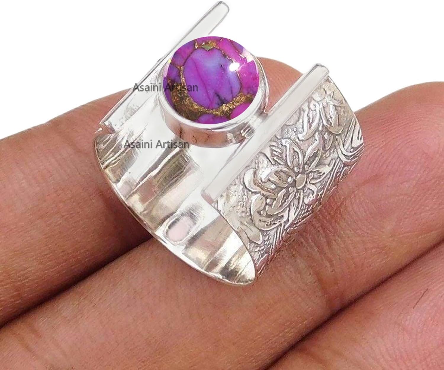 7MM Round Gemstone 925 Sterling Silver Gift Rings for Womens, Floral and Leaves Engraved Ring for Every Occasion