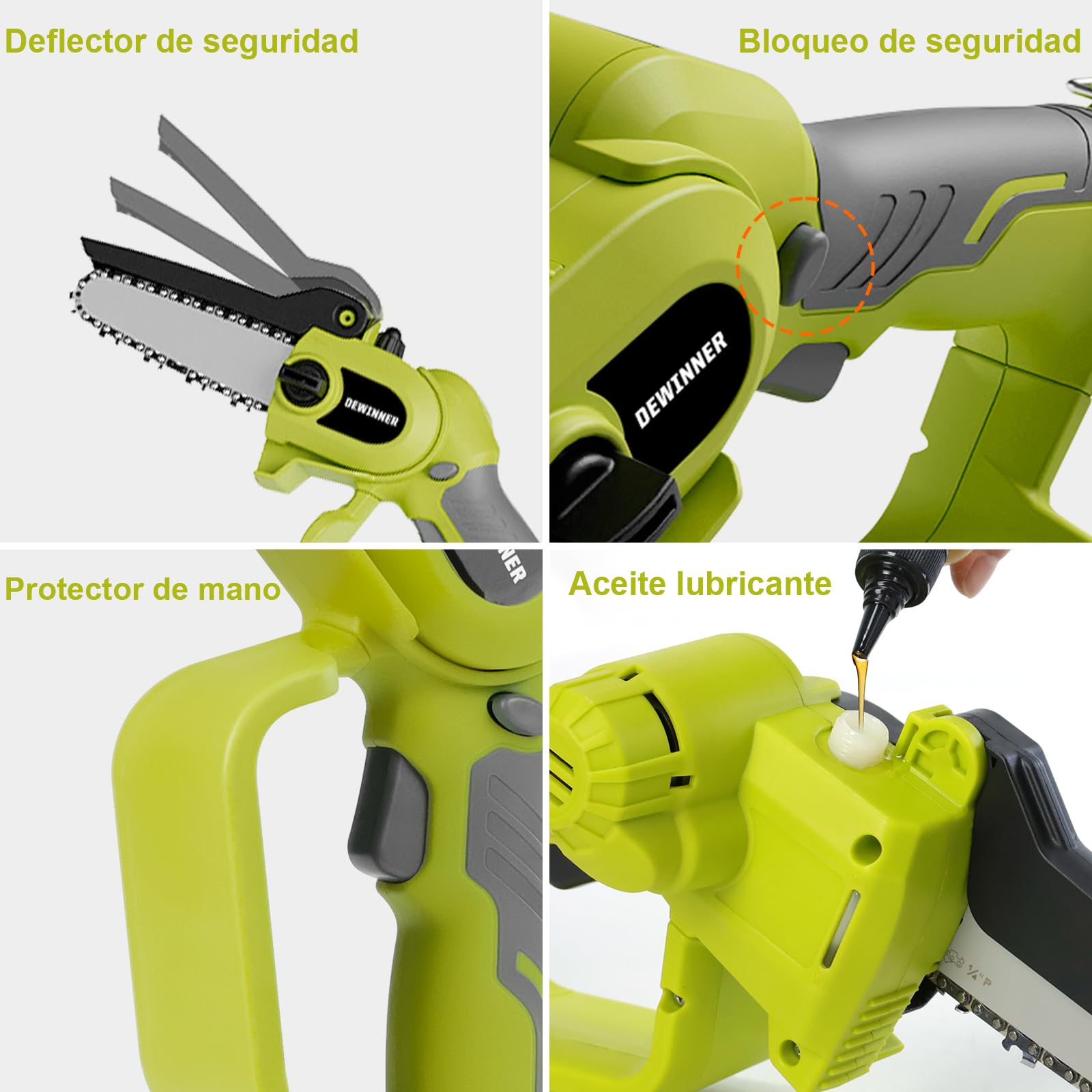 DEWINNER Tijera de Podar 3 en 1 Telescópica con Motosierra Eléctrica - Interruptor de Seguridad, Alcance de 2.54 Metros, Hojas de 240 mm Y 120 mm, Cabeza Ajustable 135°