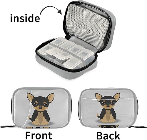 Miniatura 7 de Chihuahua Black Than Puppy - Estuche organizador de medicamentos para 7 días, lindo pastillero de viaje para perros con cremallera, soporte portátil