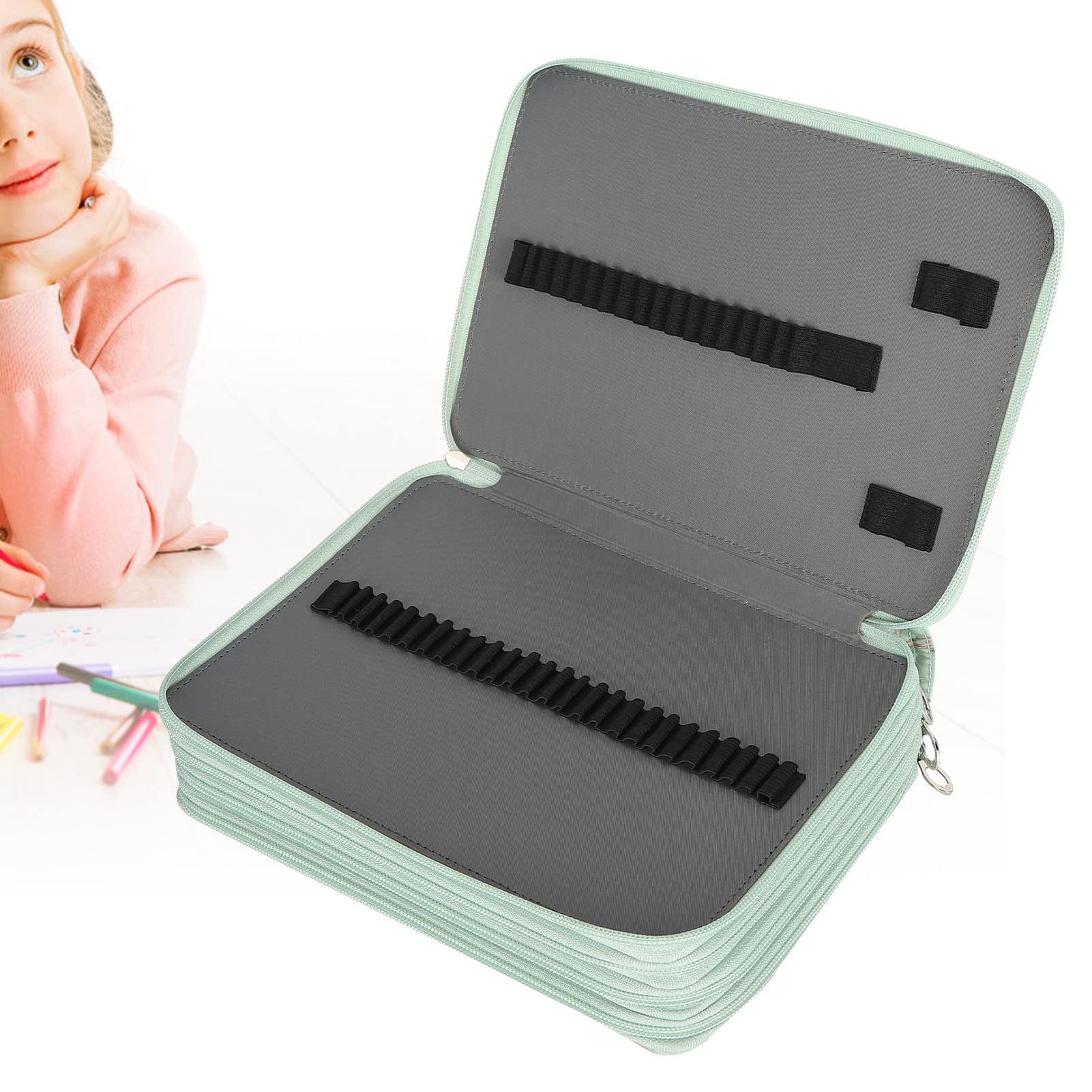 Astuccio per matite da 200 slot, astuccio per matite rosa di grande capacità a 4 strati, organizer per penne, portapenne per artisti (Rose on green background)