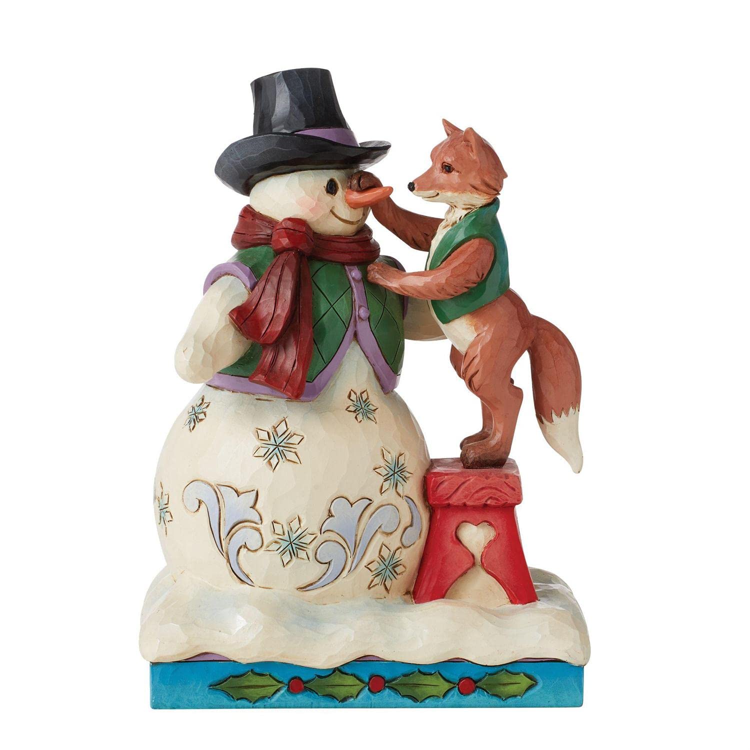 EnescoJim Shore Heartwood Creek Snowman with Fox Figurine, 8.26 Inch, Multicolor