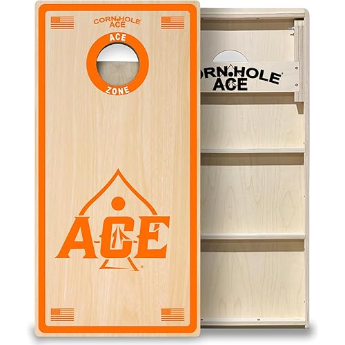 CornholeAce ACE PRO Professional Cornhole Boards - No Bounce! Triple Wide Legs, 3/4" Baltic Birch Plywood, Handles, Regulation Size (4x2ft), Tournament Style, Made in USA