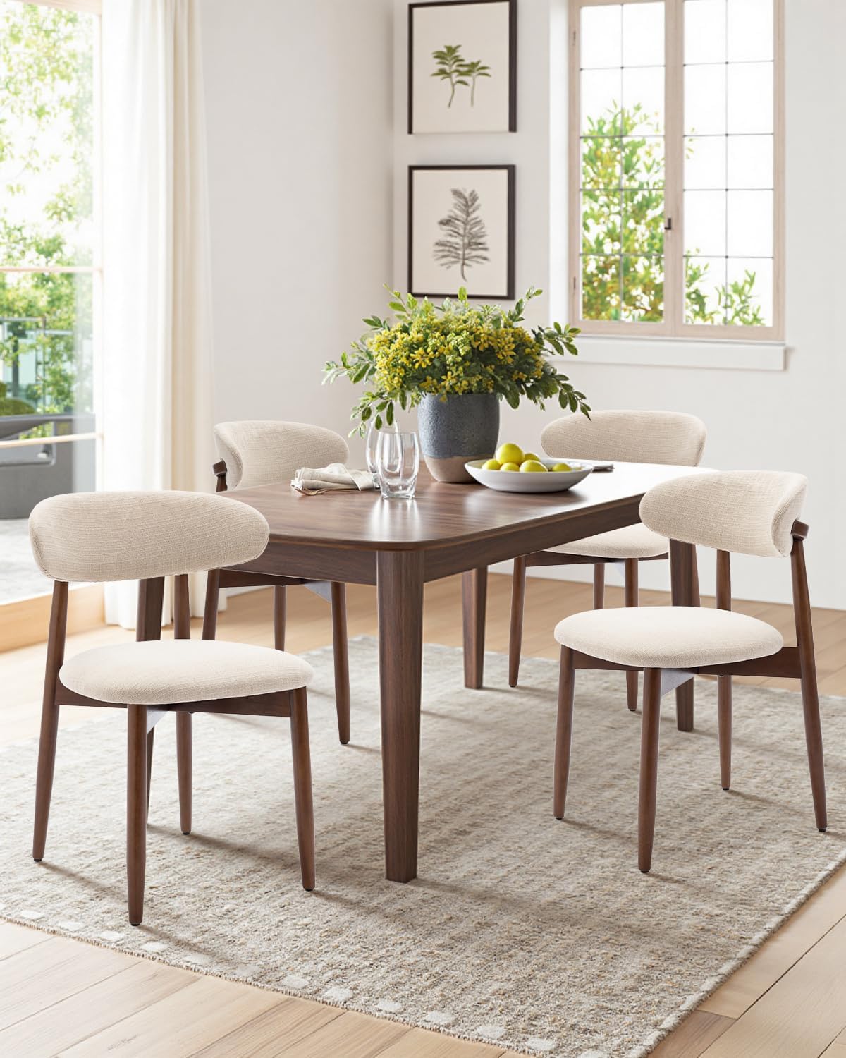 Dining Room Chairs Set of 2, Upholstered Farmhouse Dining Chairs, Modern Fabric Kitchen Chairs with Solid Wood Leg,Beige