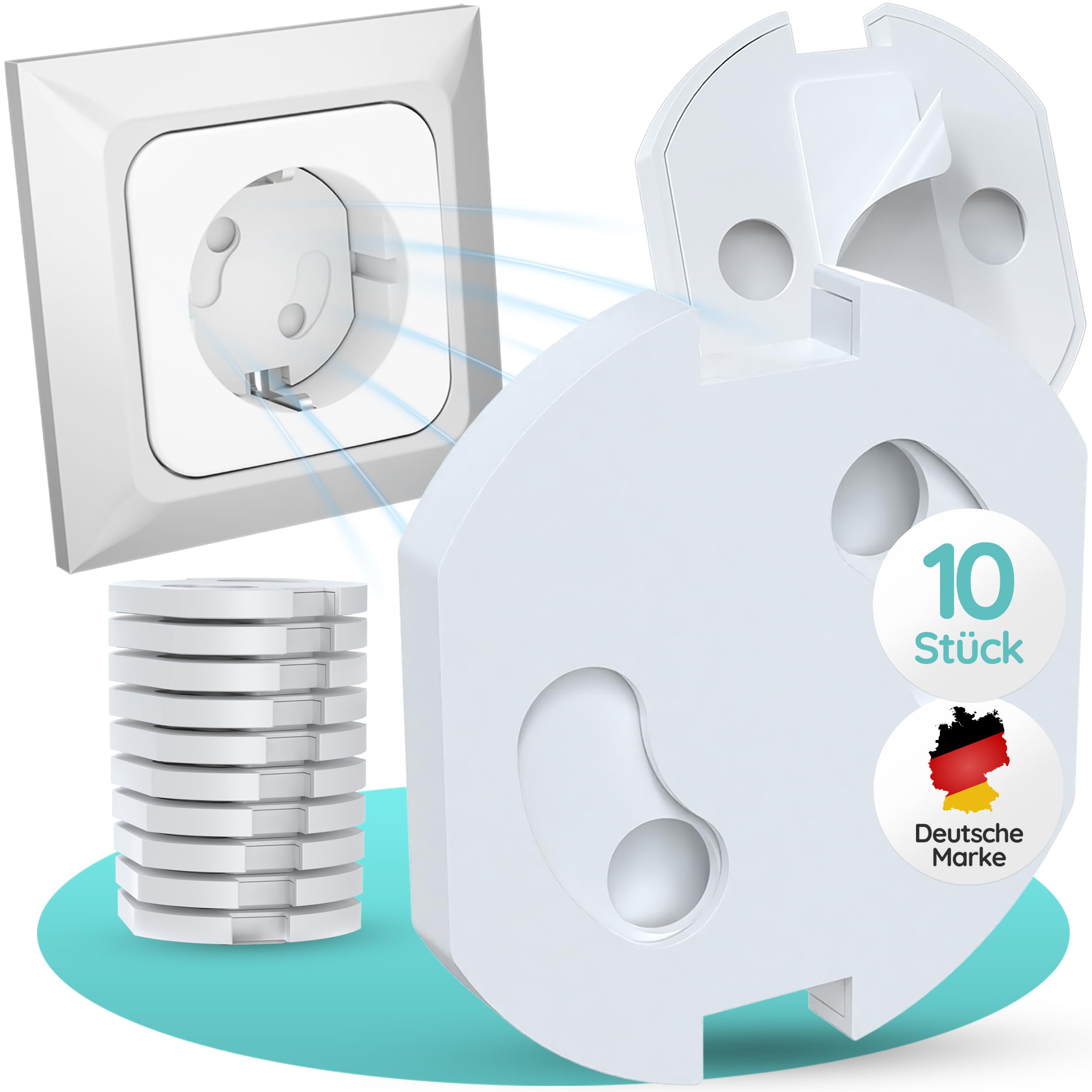 Homery Steckdosen Kindersicherung 10 Stück, Steckdosenschutz Kindersicherung mit Drehmechanik, Steckdosensicherung Kinder selbstklebend mit starker Klebekraft, Steckdosenschutz Baby, weiß