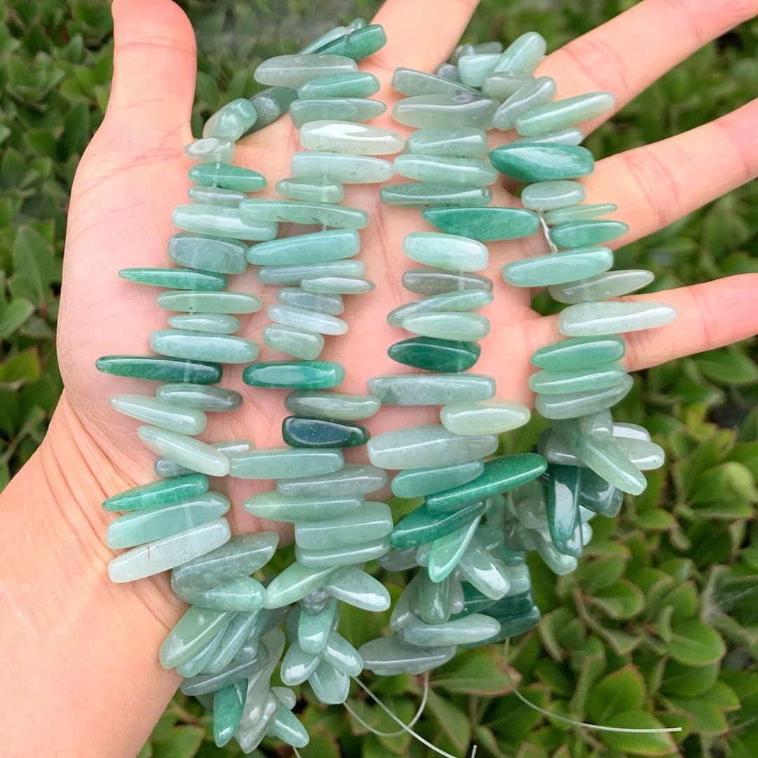 Adabele 15 Inch Natural Green Aventurine Gemstone Stick Point Loose Beads Drilled Hole 7mm-23mm Gem Stone Pendant Drop Stick for Craft Jewelry Making GZ5-9 - Image 3