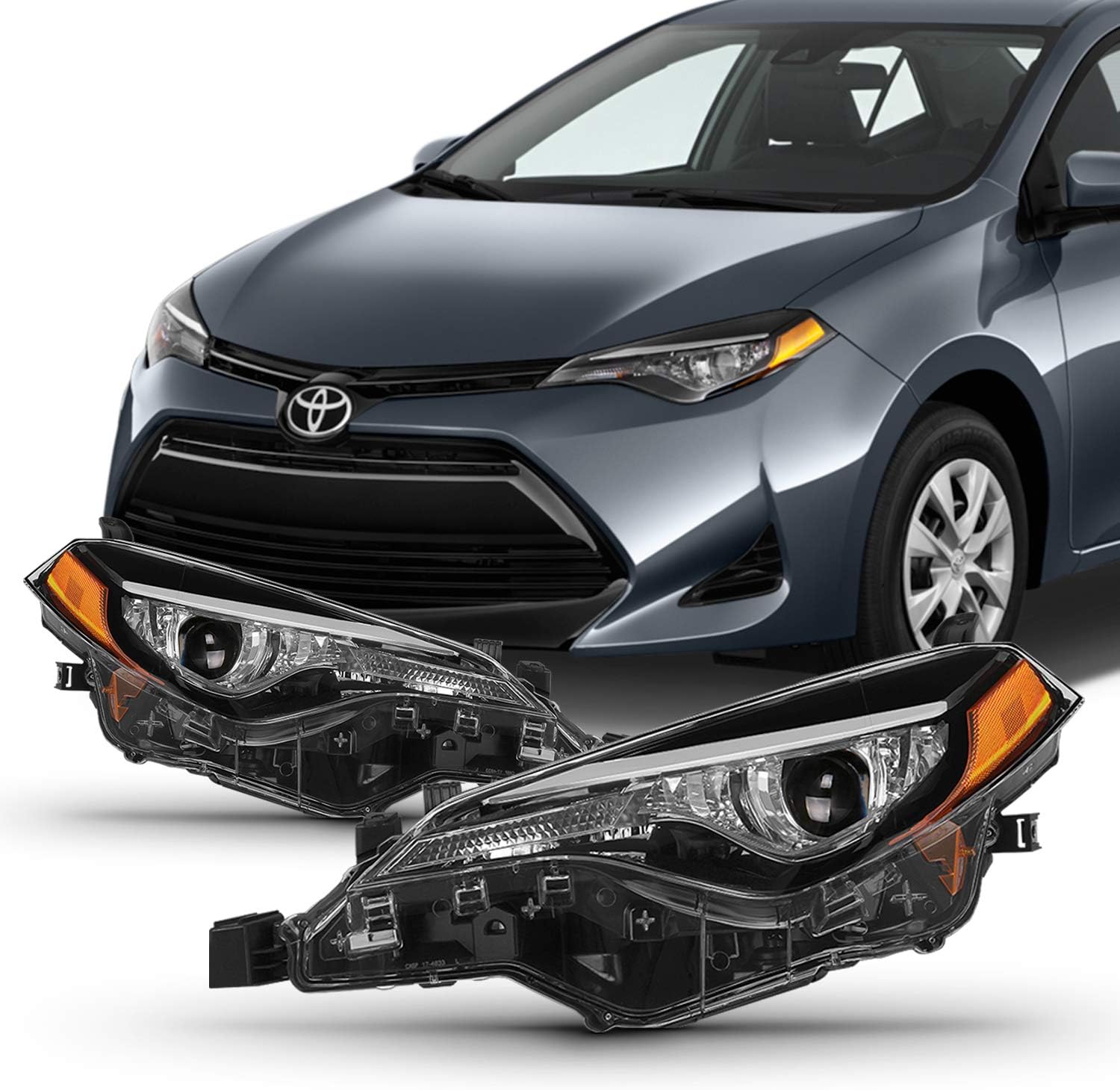 AKKON - Fits 2017 2018 2019 Toyota Corolla LE Eco L LE LED Headlamp Projector Headlights Driver Left + Passenger Right Pair