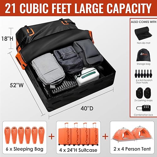 Miniatura 4 de Bolsa de carga para techo de automóvil, 21 pies cúbicos, 100% impermeable, uso pesado 840D, bolsa de techo de automóvil para todos los vehículos