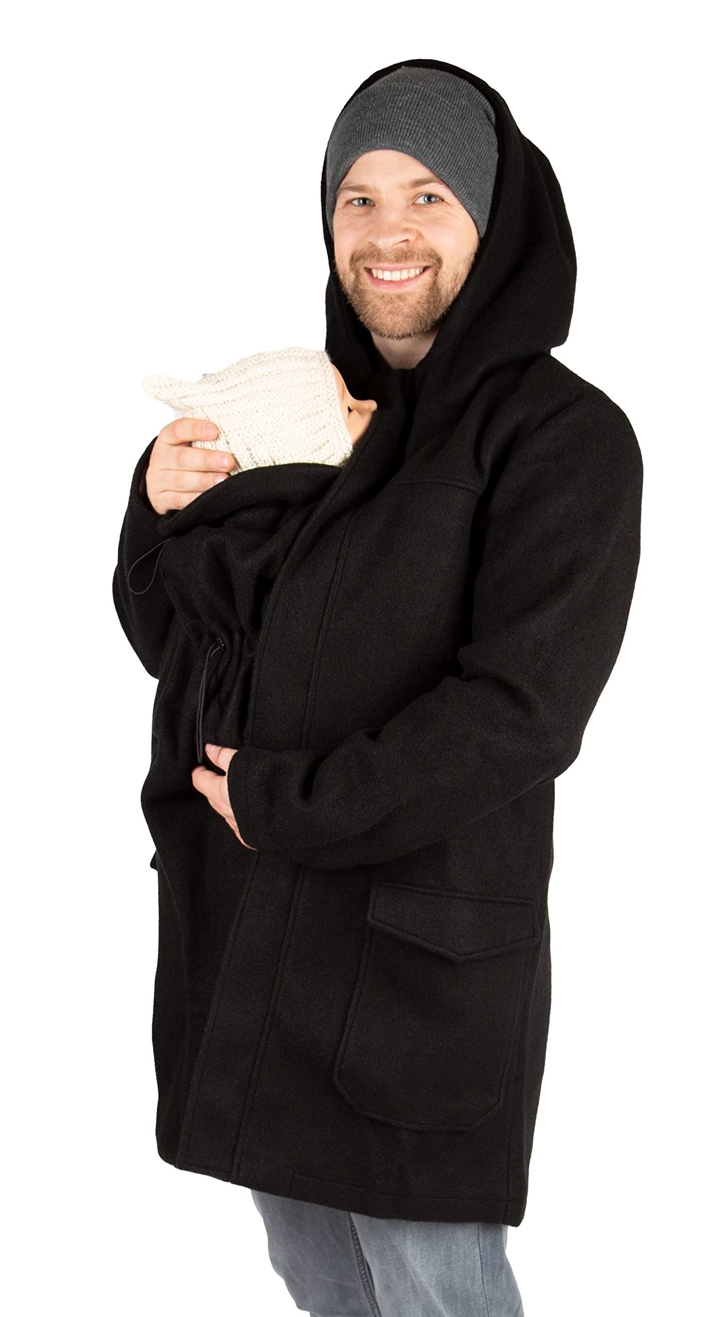 Viva la Mama - Warmer Tragemantel für Männer zum Vorn- und Hintentragen - PAVO - schwarz