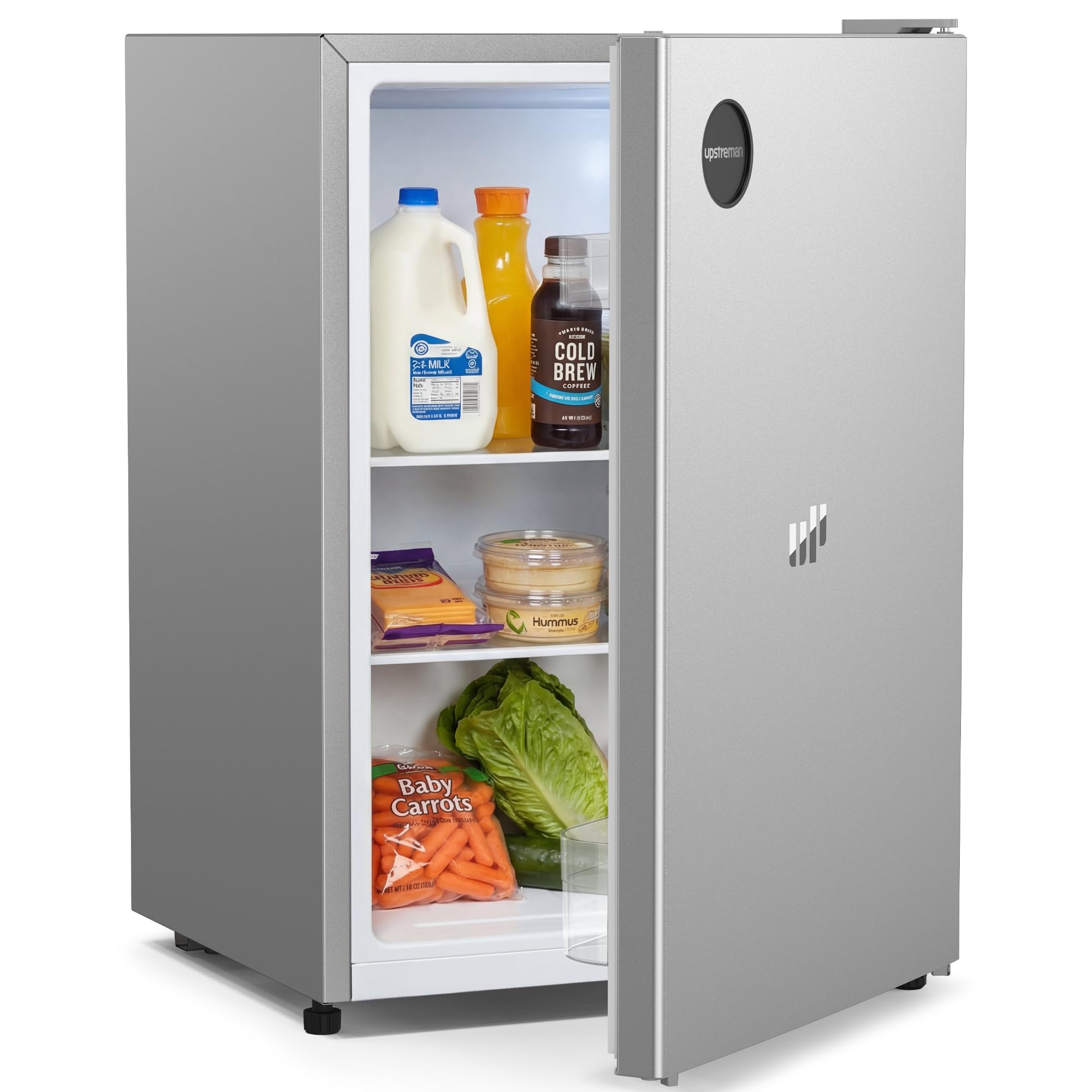 Upstreman 71L Fridge Without Freezer Compartment, 1-10°C 7-Step Temperature Control, LED Lighting, 40dB Quiet, Energy-Saving Full-Size Refrigerator for Bedroom, Office, Kitchen, CR71-Silver - 2
