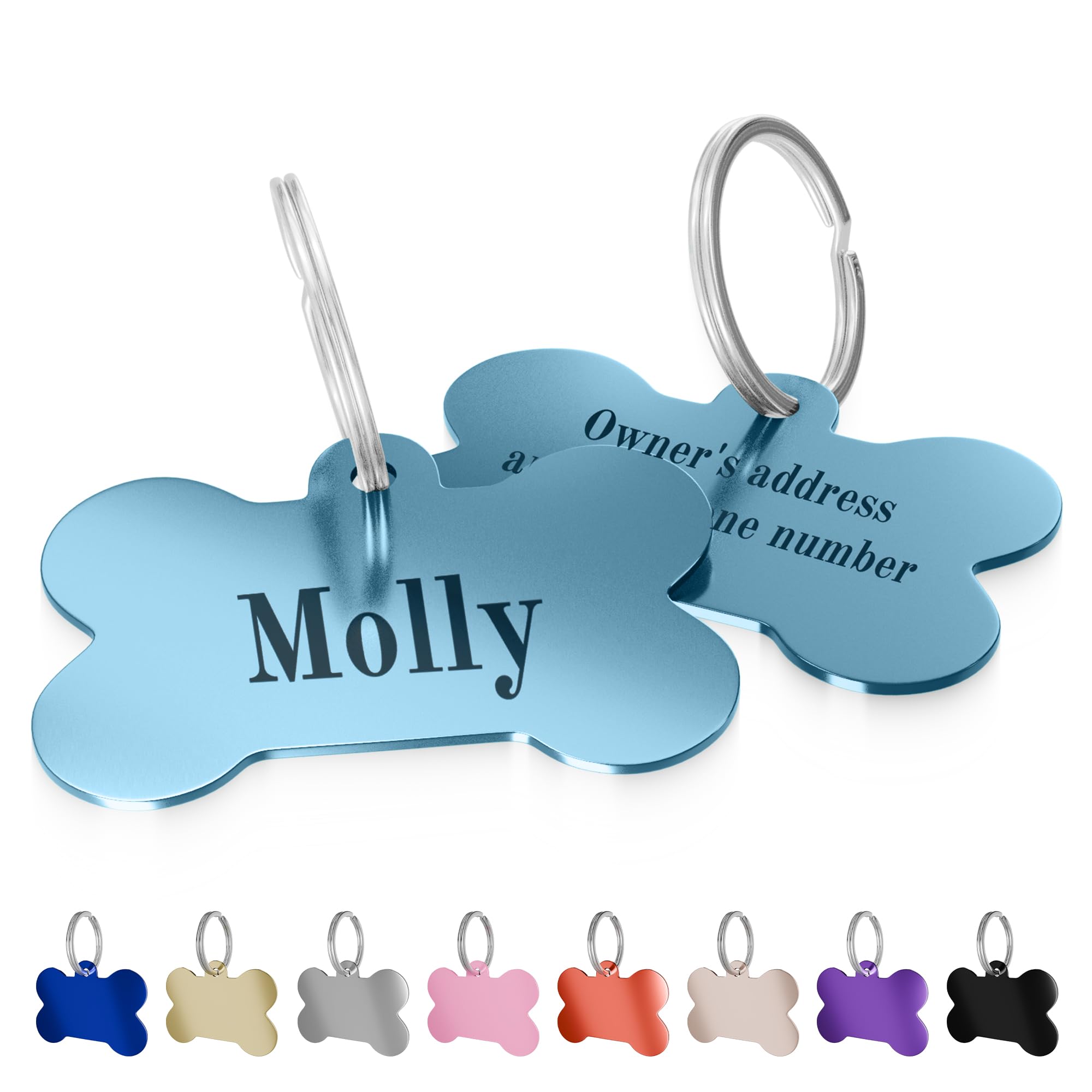 Charmify Dog Tags for Pets Engraved UK Prime – Personalised Bone Name Tag for Dogs | Custom Deep Engraved Pet ID Tag with Phone, Name & Address | Durable Dog Collar Tag, Made in UK (Light Blue, L) — image 1