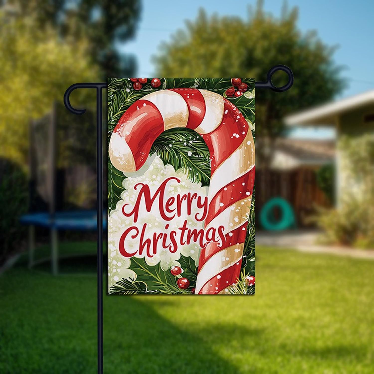 Christmas Candy Cane Garden Flag 12x18 Inch Winter Holly and Berries Design Outdoor Holiday Yard Banner Double Sided Winter House Flag Festive Garden Decoration Seasonal Home Decor - Image 8