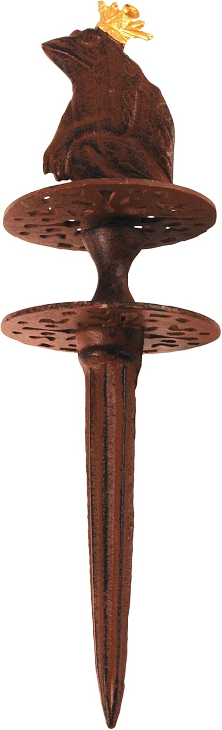 Esschert Design Rustic Frog King Cast Iron Garden Hose Guide Pulley 10.1 x 10.1 x 32.8 cm, Brown