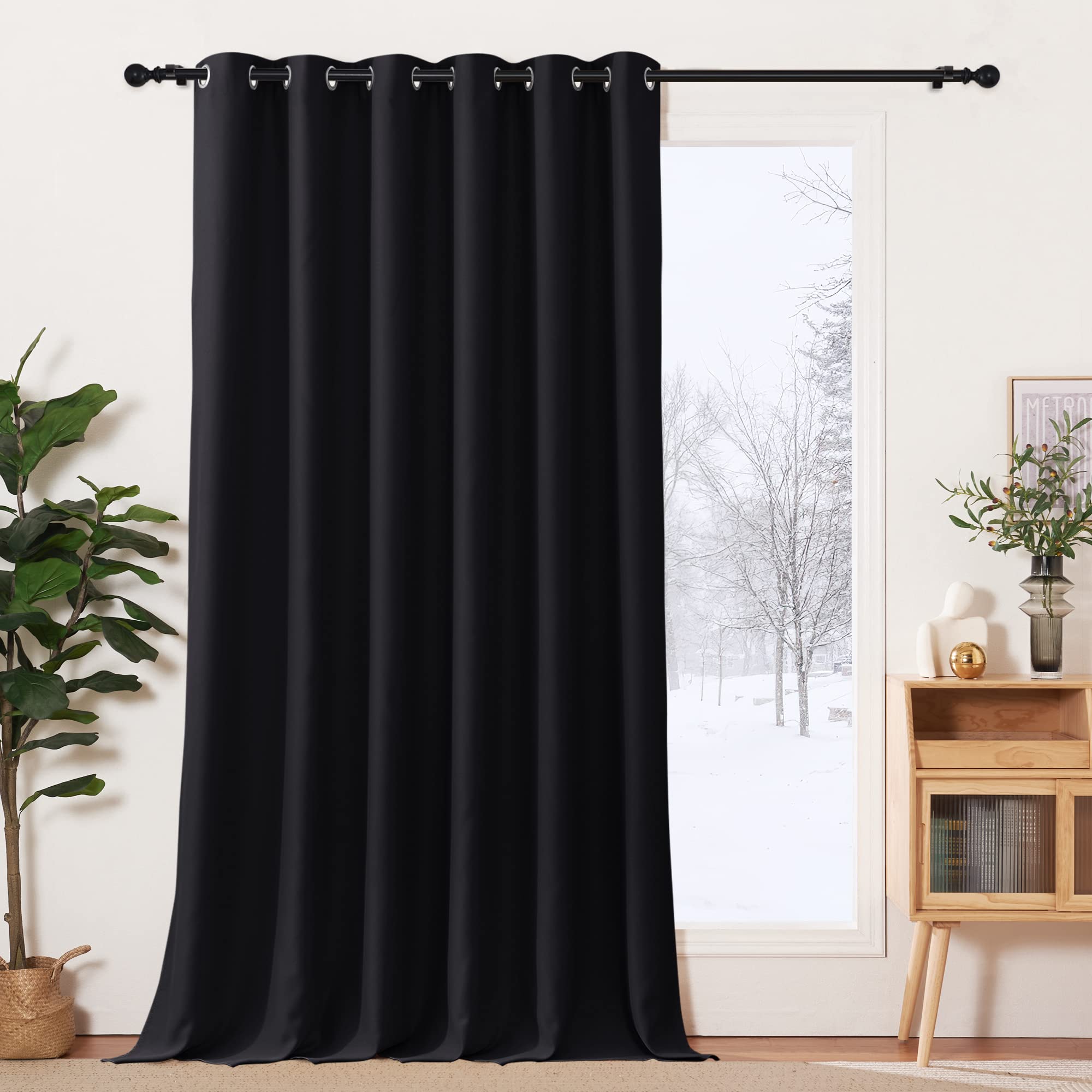 PONY DANCE Tenda Oscurante da Interno con Anelli Curtain Camera da Letto Termiche Isolanti Divisorie per Armadio Aperto 1 Pezzo L 200 x A 260 cm, Nero