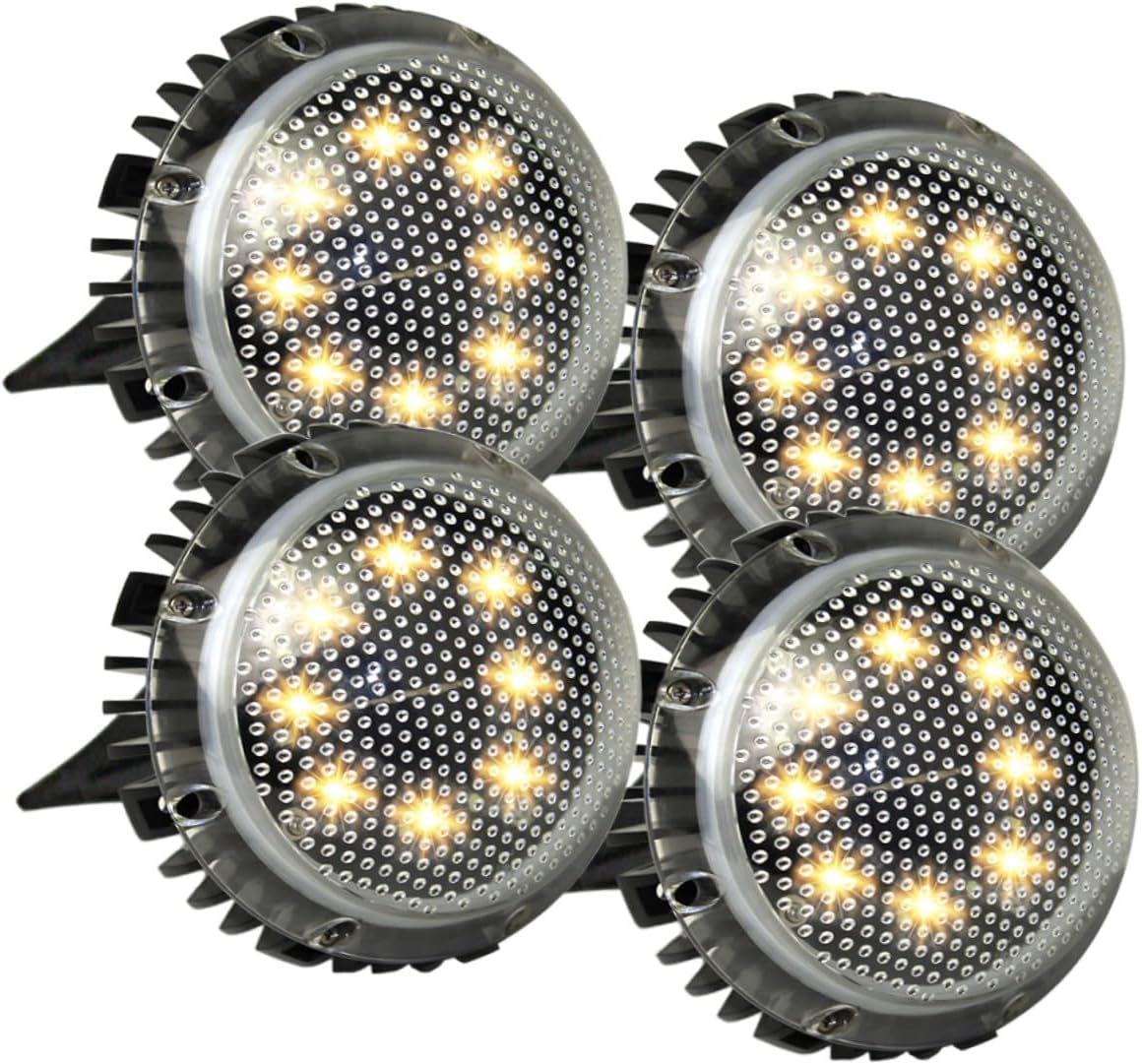 4pcs LED Solar-Powered Ground Lawn Lights for Outdoor Garden Pathway, Warm White In-ground Disc Lamps with Waterproof Housing for Landscape Lighting
