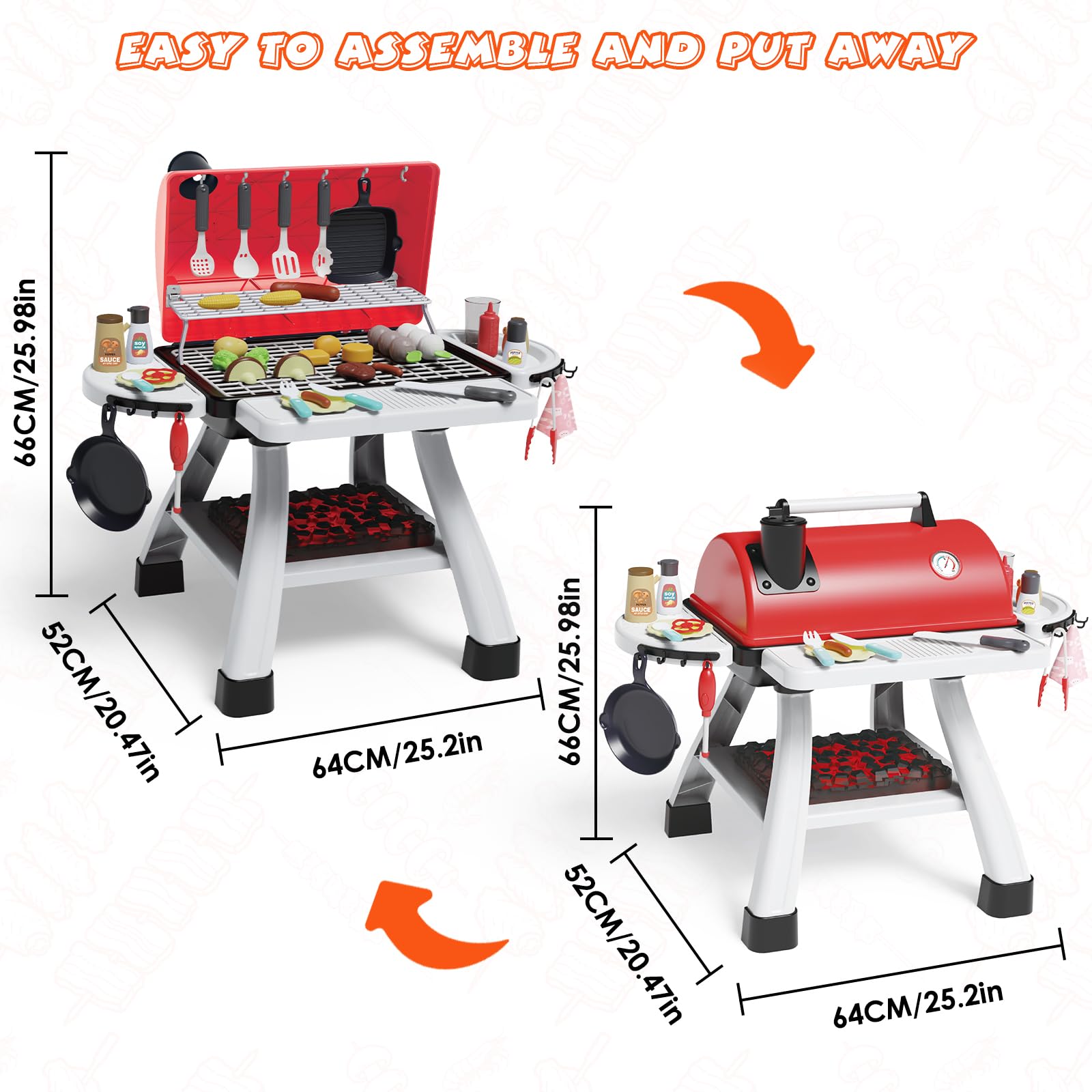 Cuisine BBQ pour Enfants, Maisonnette de Jeu Extérieur à 2 Étages avec 41 Pièces, Jouets Aliments Interactifs pour Noël ou Anniversaire des Tout-Petits 3-10