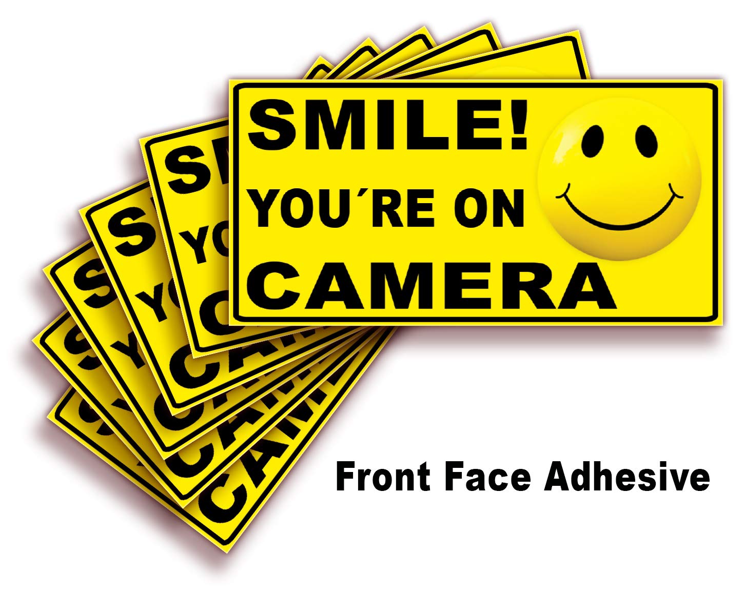 iSYFIXSmile You're On Camera Stickers for Home - 6 Pack 4x2 Inch - Decals for Inside the Window or Glass, UV, Weather, Scratch, Fade Resistance, Security Camera Sign for Home, Business, CCTV