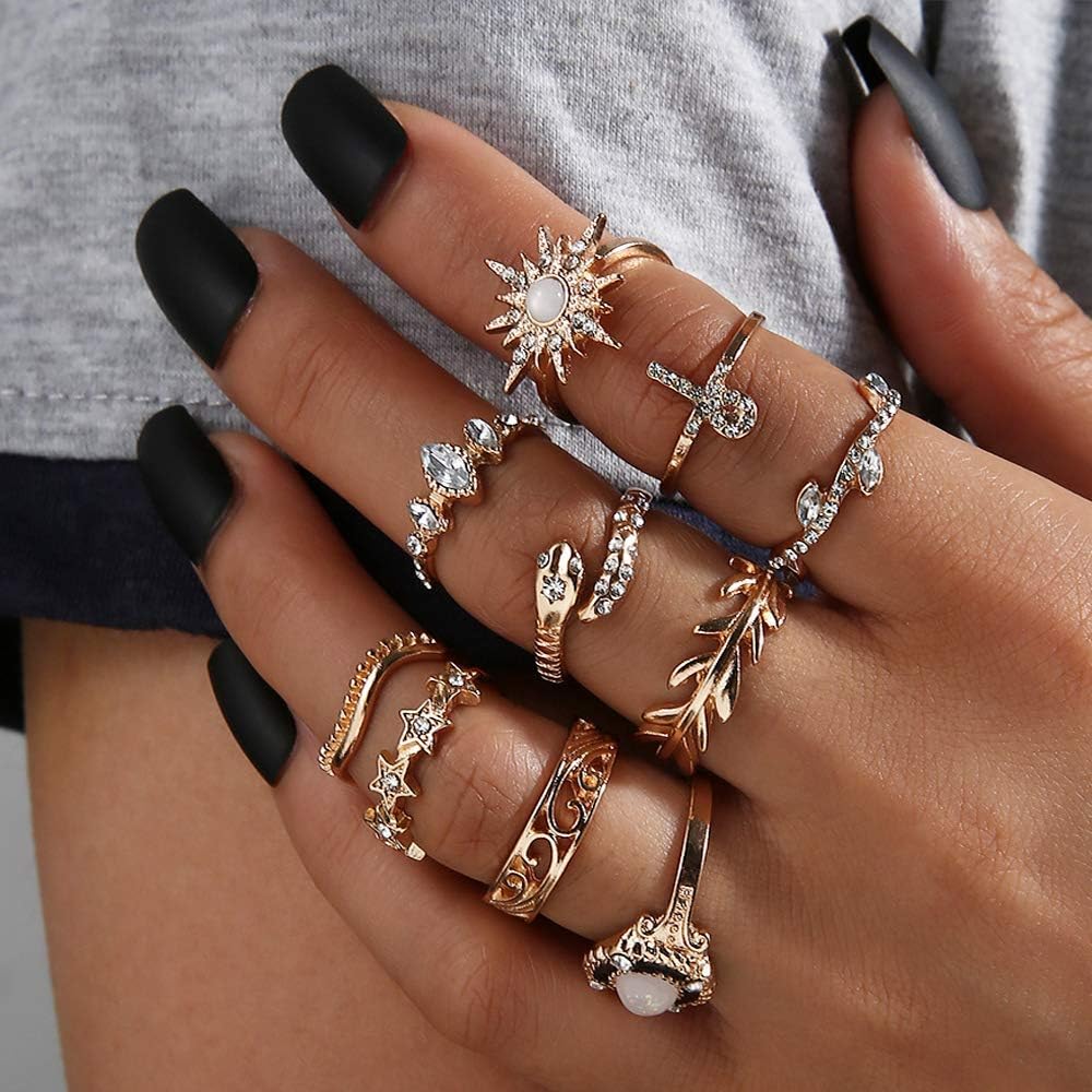 YOOESTORES82 Gold Boho Ring Sets Stackable Knuckle Ring Vintage Snake Finger Rings Set Stacking Joint Midi Trendy Rings Sets for Women 10 YOOESTORES82 Gold Boho Ring Sets Stackable Knuckle Ring Vintage Snake Finger Rings Set Stacking Joint Midi Trendy Rings Sets for Women - Image 10