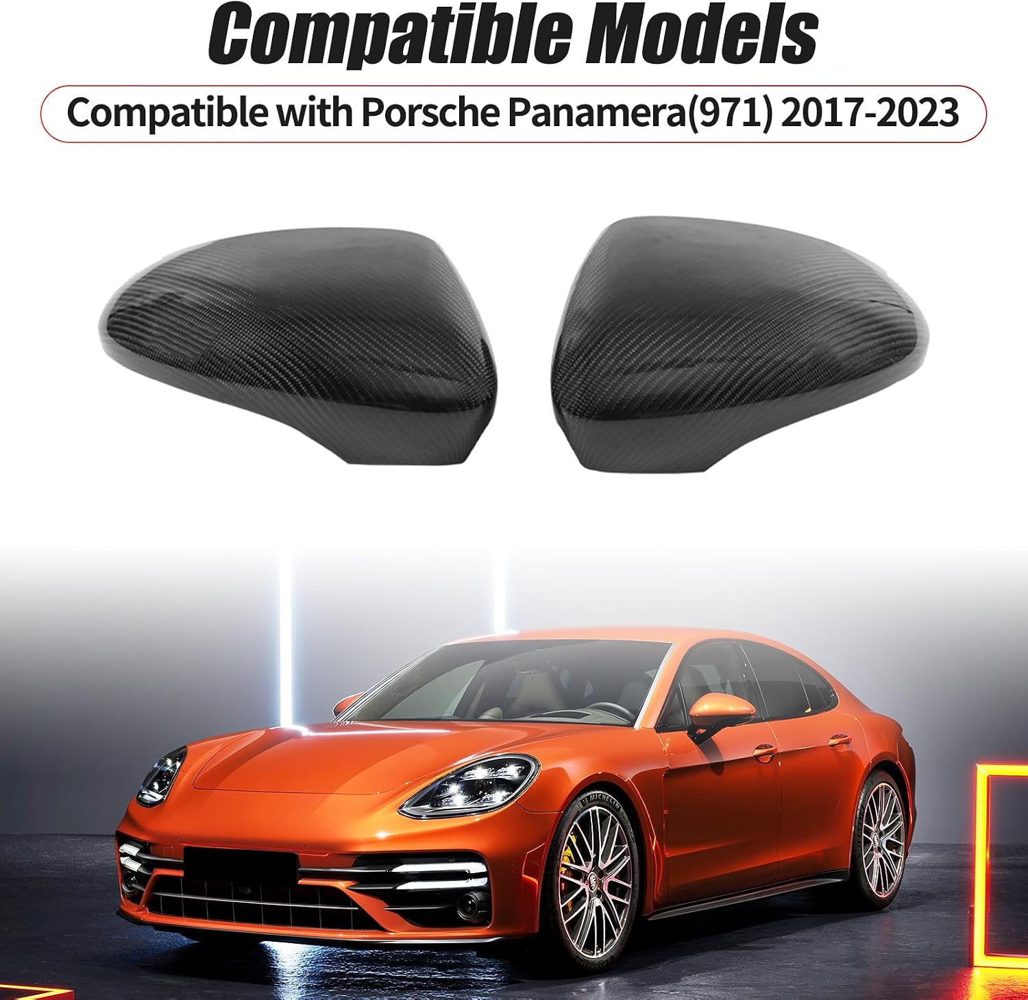 Carbon Fiber Car Side Rearview Mirror Cover Trim Compatible with 2017-2023 Porsche Panamera Side Car Mirror Caps Automotive Compatible with Porsche Panamera 971