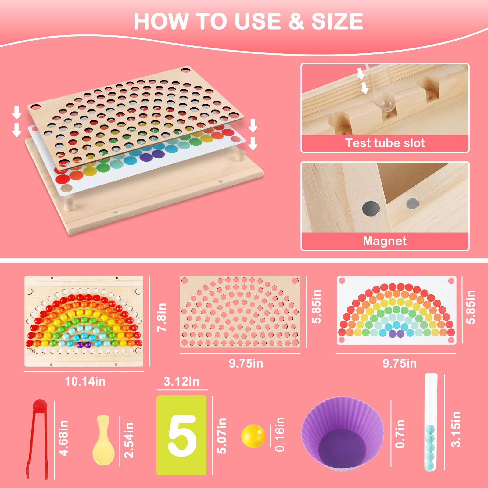 Juguetes Montessori de aprendizaje para niños pequeños de 3, 4, 5, 6 años, apilamiento de arcoíris y clasificación de colores, juego de cuentas de clip para crujir números, juego de cuentas 4