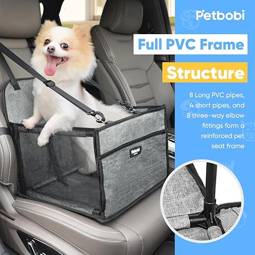 Miniatura 9 de Petbobi Silla elevada de automóvil para perro o gato portátil estable y transpirable con cinturón de seguridad para viaje viene con bolsa para su
