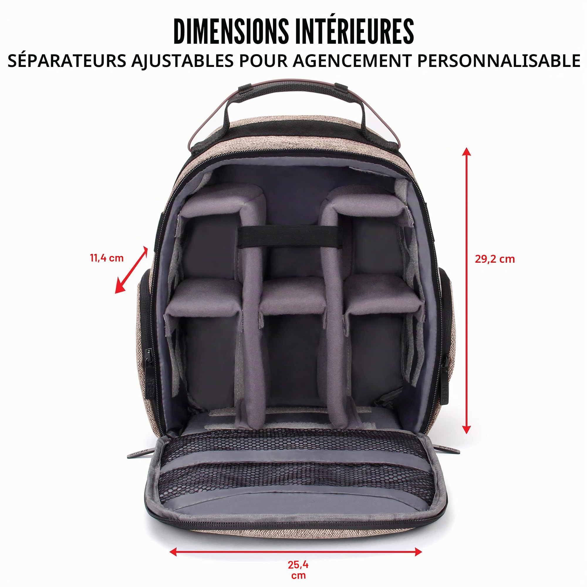 USA Gear Sac Appareil Photo Reflex avec Intérieur Ajustable pour Randonnées en Montagne, Sac à Dos Moto avec Base Etanche et Support Dos Rembourré - Compatible avec Canon, Nikon et Plus