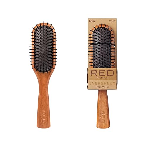 RED by Kiss Cepillo de madera para desenredar, cerdas largas de madera de haya, cepillo para cabello grueso, rizado, fino, largo, corto, húmedo y