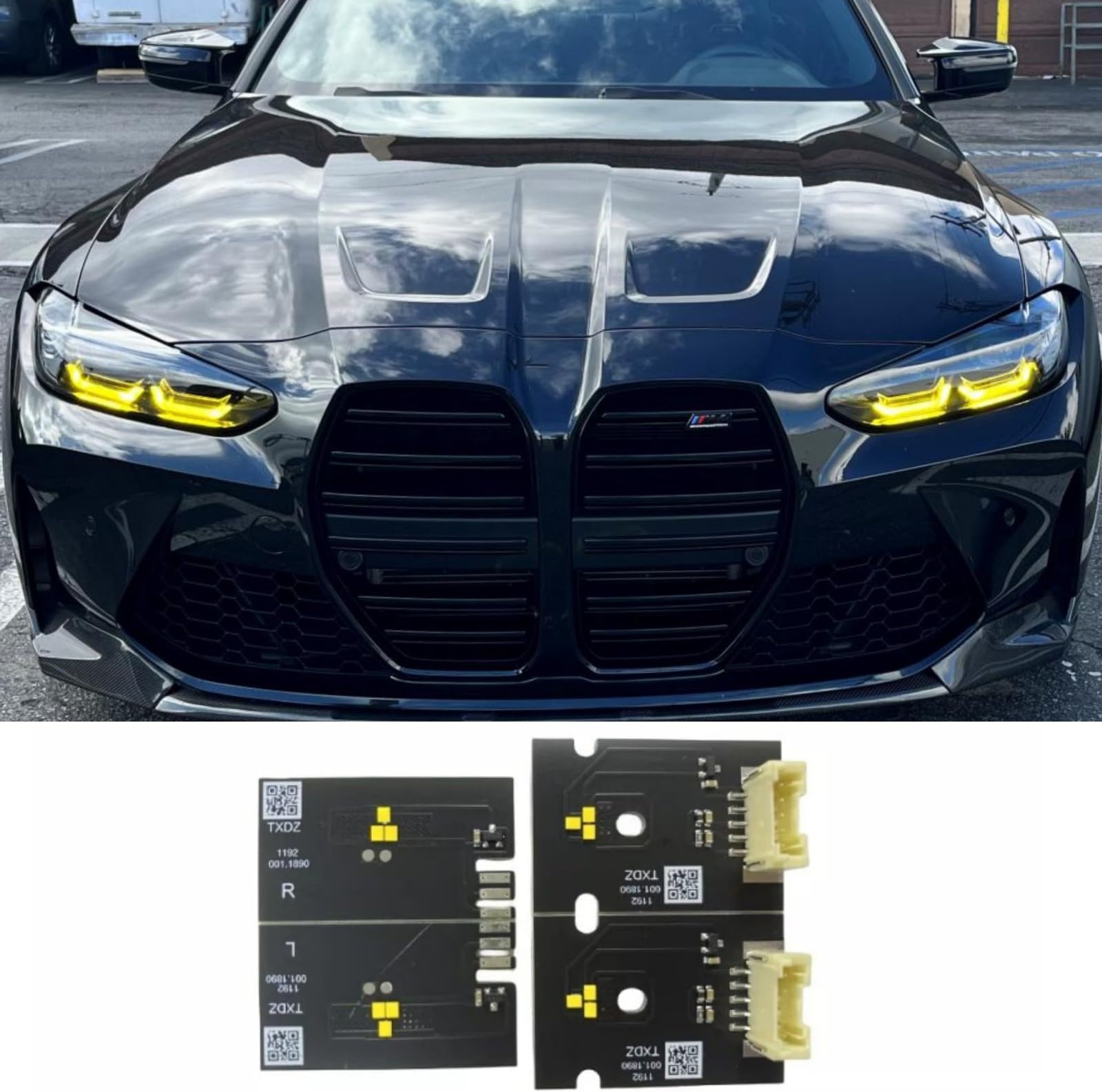 4pcs Angel Eye LED Boards Fit For 2021 2022 2023 BMW 4 Series G22 G26 G82 M4 G80 M3 Headlight Daytime Running Light, Golden Eye LED Headlight DRL Chips (Lemon Yellow, LED Headlight)