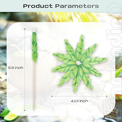Miniatura 2 de Framendino, Paquete de 40 palillos de dientes de palmera de coco tropical, palillos para sombrillas, palillos de papel verde, palillos de bambú para