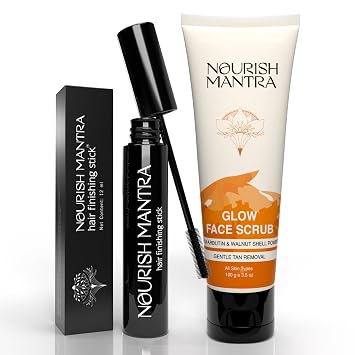 NOURISH MANTRA Hair Finishing Stick 12ml and Glow Face Scrub Men & Women 100 ml Combo