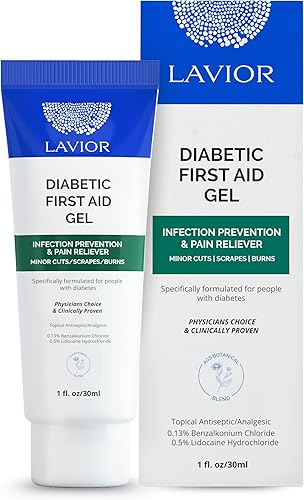 Lavior Gel de primeros auxilios para diabéticos de 1 onza acelera la curación de cortes, rasguños, quemaduras y lesiones menores, recomendado por